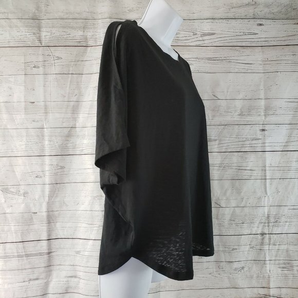 Gap‎ Womens Cold Shoulder Top Sz Large Solid Black Cotton Blend - Picture 2 of 4
